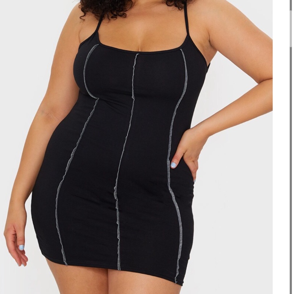 Plus black contrast stitch bodycon dress